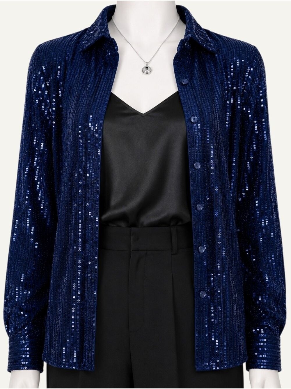 First Love Navy Sequin Velvet Blouse Small NWT Boutique Statement Top